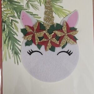 Papyrus Unicorn Holiday Card with Gold and Red Accents